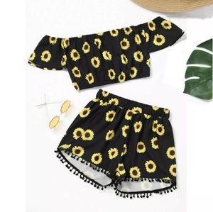 Women Off Shoulder Sunflower Print